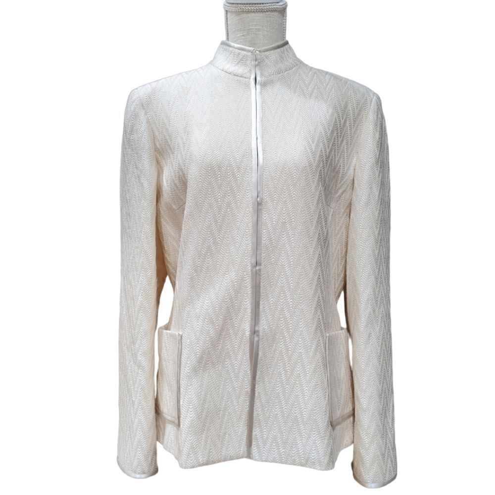 Anne Klein Women's Ivory Viscose & Wool Blend Textured Jacket Size 14
